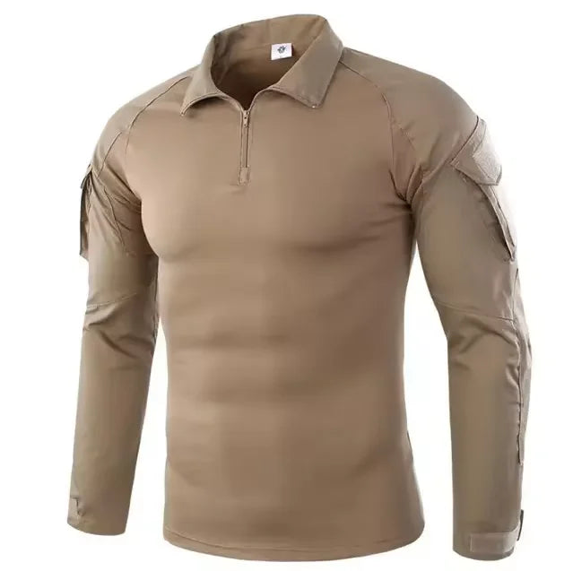 Men'sOutdoor Tactical Hiking T-Shirt, Combat Military CP Camouflage Long-Sleeved Hunting Mountaineering Shirt, Cotton Sportswear