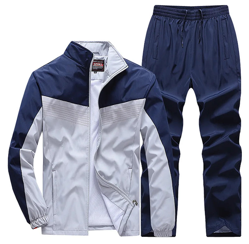 New Men's Patchwork Tracksuit Sweatshirts+Sweatpants Sets Autumn Quality  Man Gym Joggers Pullover Trousers Streetwear 2pcs Set