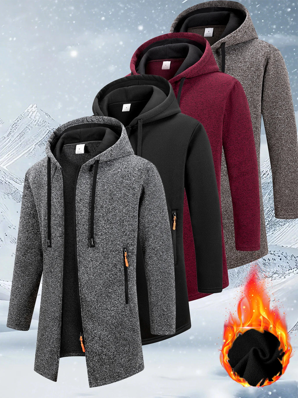 Autumn Winter Warm Fleece Zipper Jacket Men's Long Sleeve Sweatshirts for Men with Zipper Hooded Jacket Coat Warm Streetwear