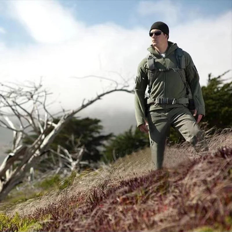 Men's Winter Autumn Polar Fleece Standed Collar Tactical Military Cargo Jackets Trekking Hiking Camping Climbing Sportswear Coat