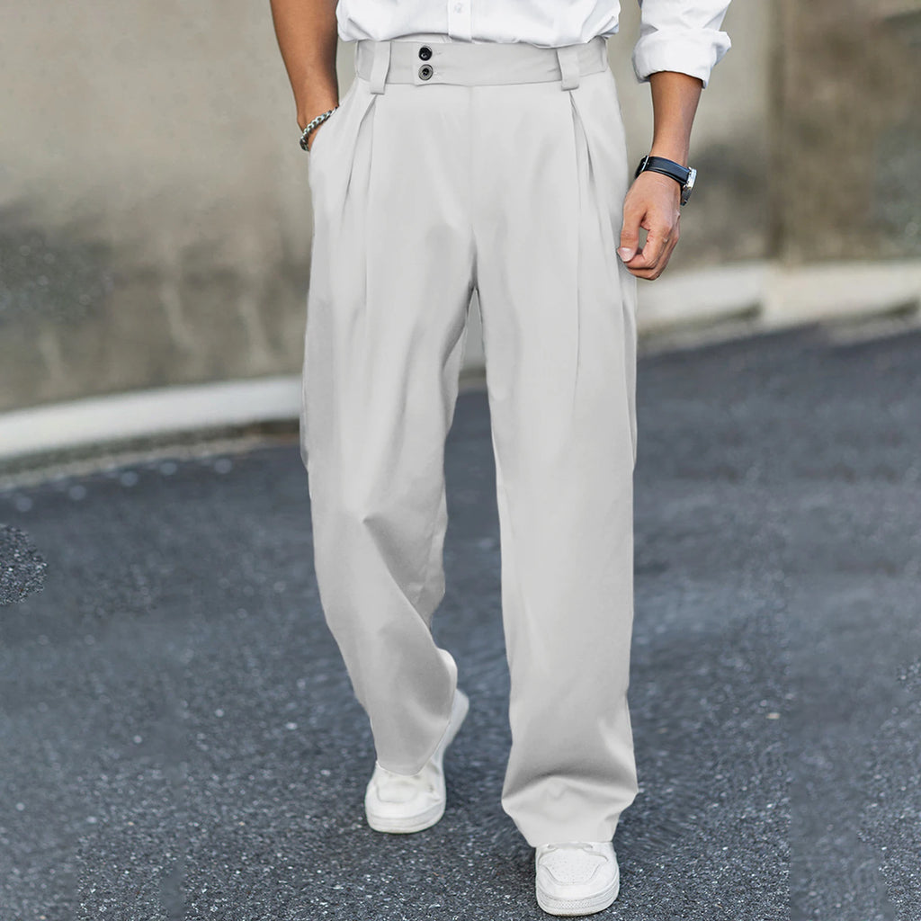 Men’s Wide Leg Dress Pants High Waist Pleated Front Long Pants Casual Business Pants