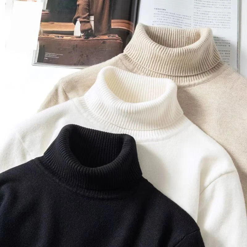 Autumn Winter Thermal Warm Breathable Sweater Men's New Long Sleeve Knit Pullover Sweater Lightweight Dark Grey Black Sweater