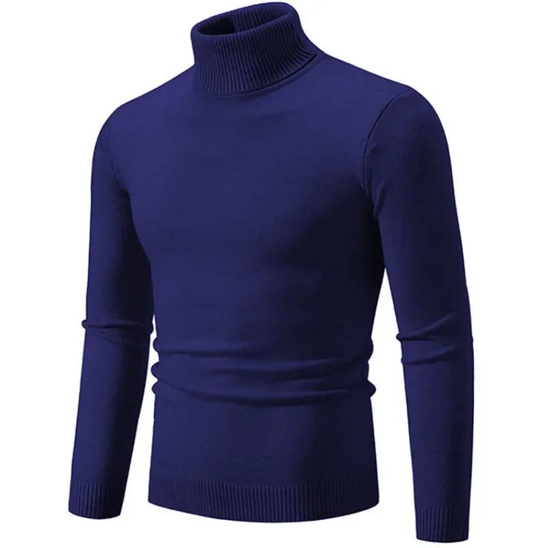 2024 Men's High Neck Sweater Solid Color Pullover Autumn And Winter Turtleneck Warm Bottoming Shirt Casual Woolen Sweater 5XL-M