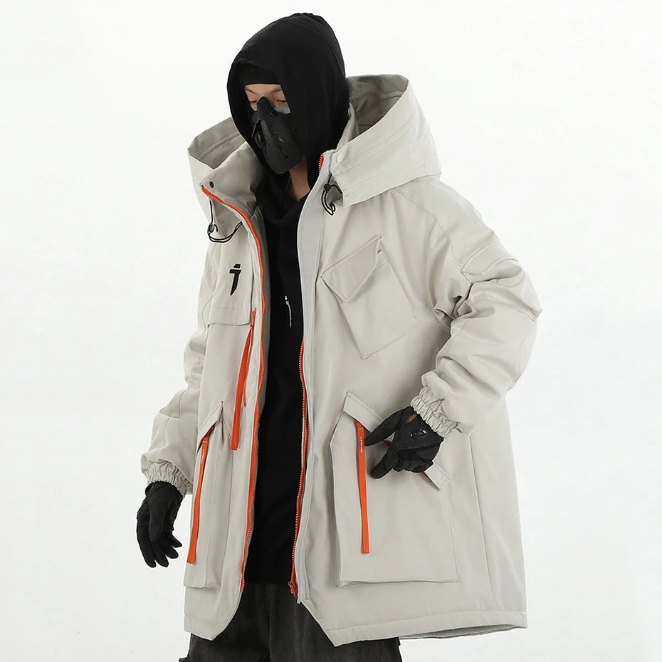 Mulit Pocket Winter Jackets Techwear Tactical Coats Men Fashion Streetwear Oversized Parkas Warm Hooded Jacket Windbreaker