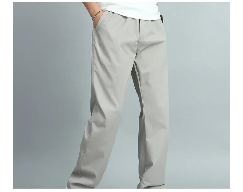 Big Size Mens Casual Pants Relaxed Fit Cotton Trousers Elastic Waist Drawstring Sweatpants Mens Jogger Pants Summer Spring