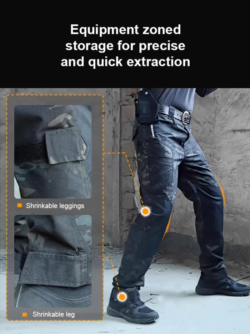 Men's Loose Training Pants Outdoor Waterproof Slim Stretch Tactical Pants with Pockets Multi-functional Quick-drying Cargo Pants