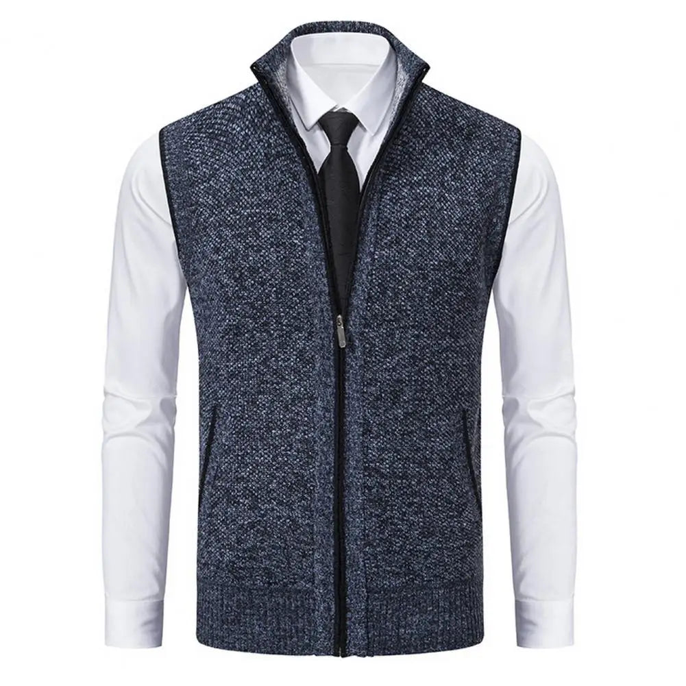 Stylish Zipper Design Sweater Vest Men Sweater Vest Stylish Men's Knitted Zipper Sweater Vest Stand Collar Sleeveless for Work