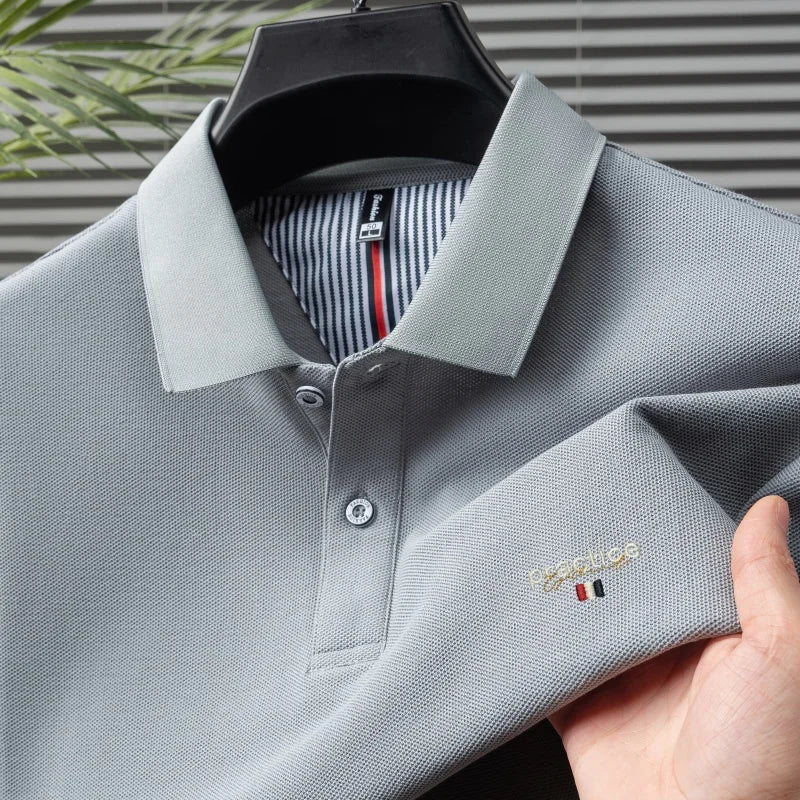 100% Pure Cotton Men's Classic Embroidered Polo Shirt Luxury Breathable Anti-wrinkle Cozy Short Sleeve Business Casual Golf Tee