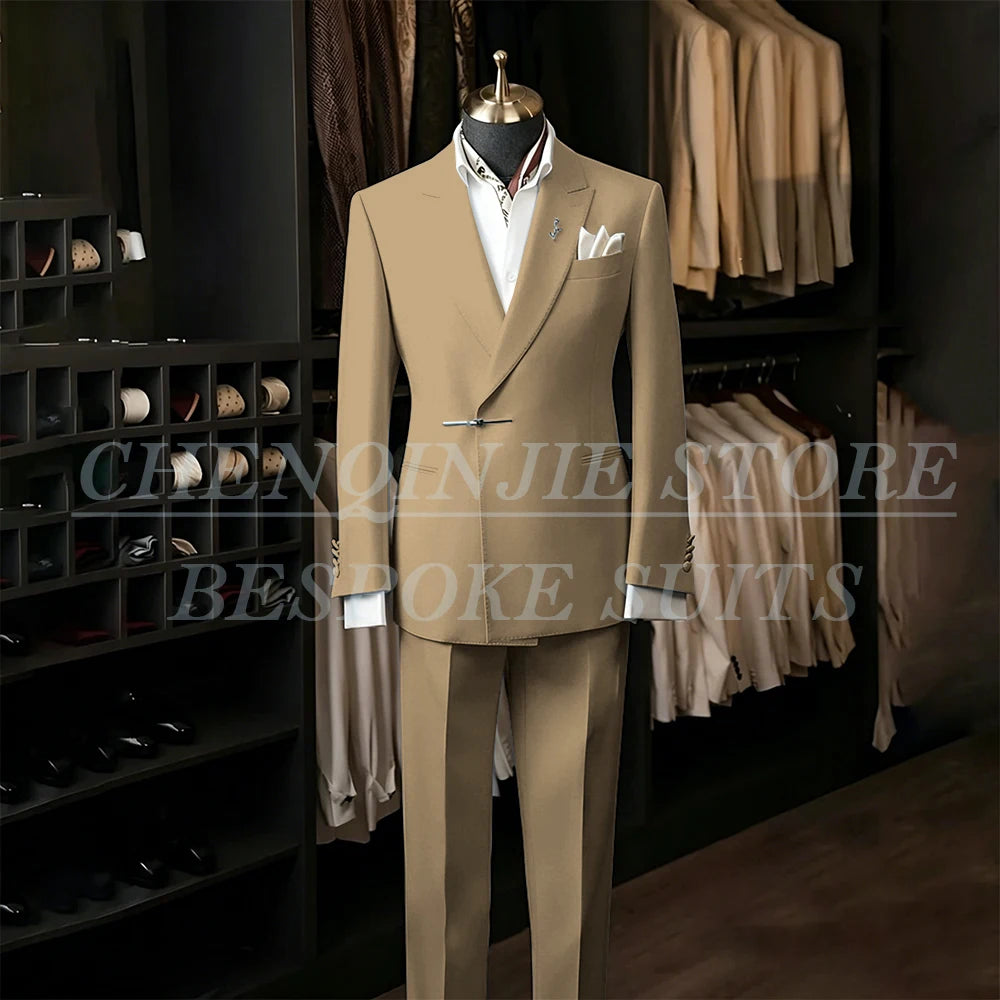 Bespoke White Men's Suits Male Clothing Fashion Wedding Regular Fit 2 Piece Jacket Pants Blazer High Quality Clothing Costume