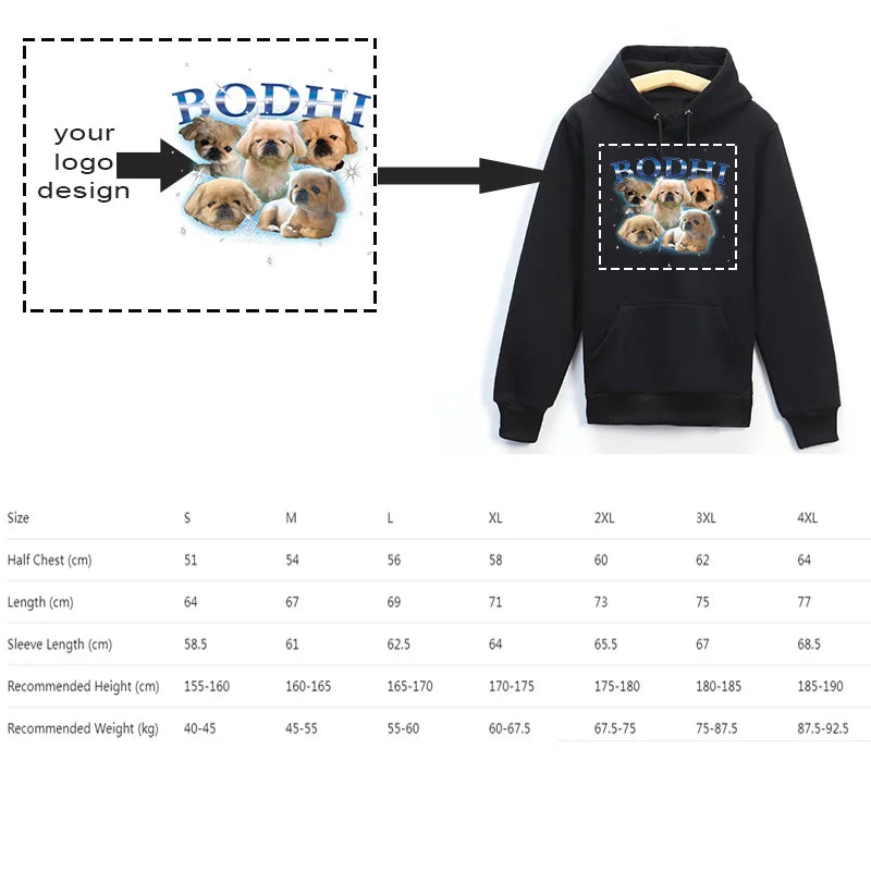 Customized LOGO Sweatshirt Warm Drawstring Men Hoodie for Daily Wear Autumn Winter Solid Color Ribbed Cuff for Daily Wear