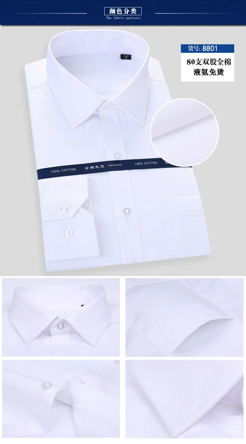 Office Men Shirt 100% Cotton Oversized Button Up Shirt  Anti-wrinkle Longsleeve Shirt for Men White Business Slim Fit Shirt Men