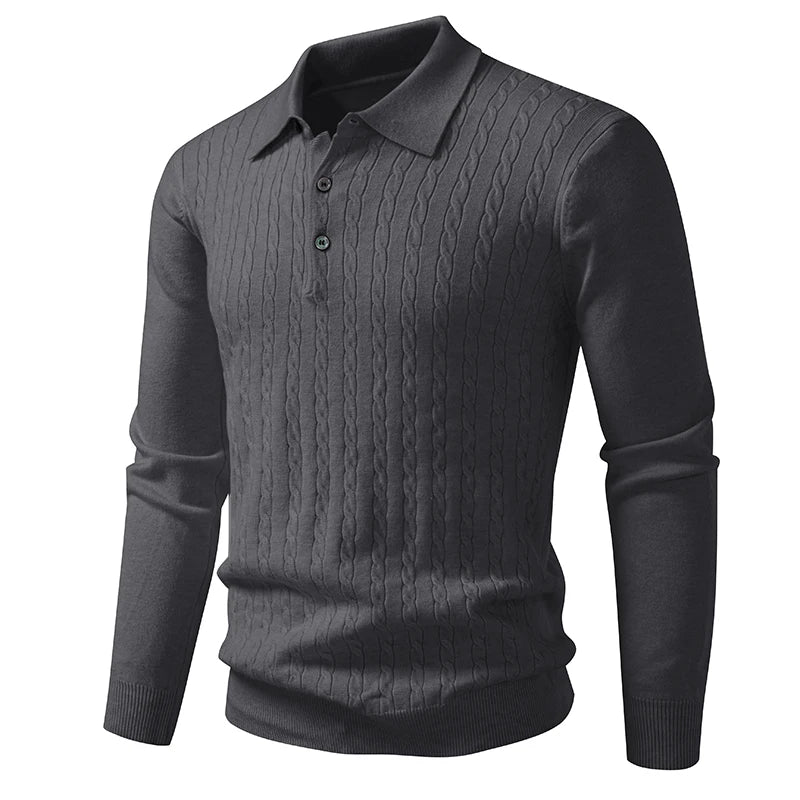 Autumn Mens Polo Sweater V Neck Long Sleeve Knit Button Polos Ribbed Casual Dress Pullover Sweaters Outdoor Winter Streetwear