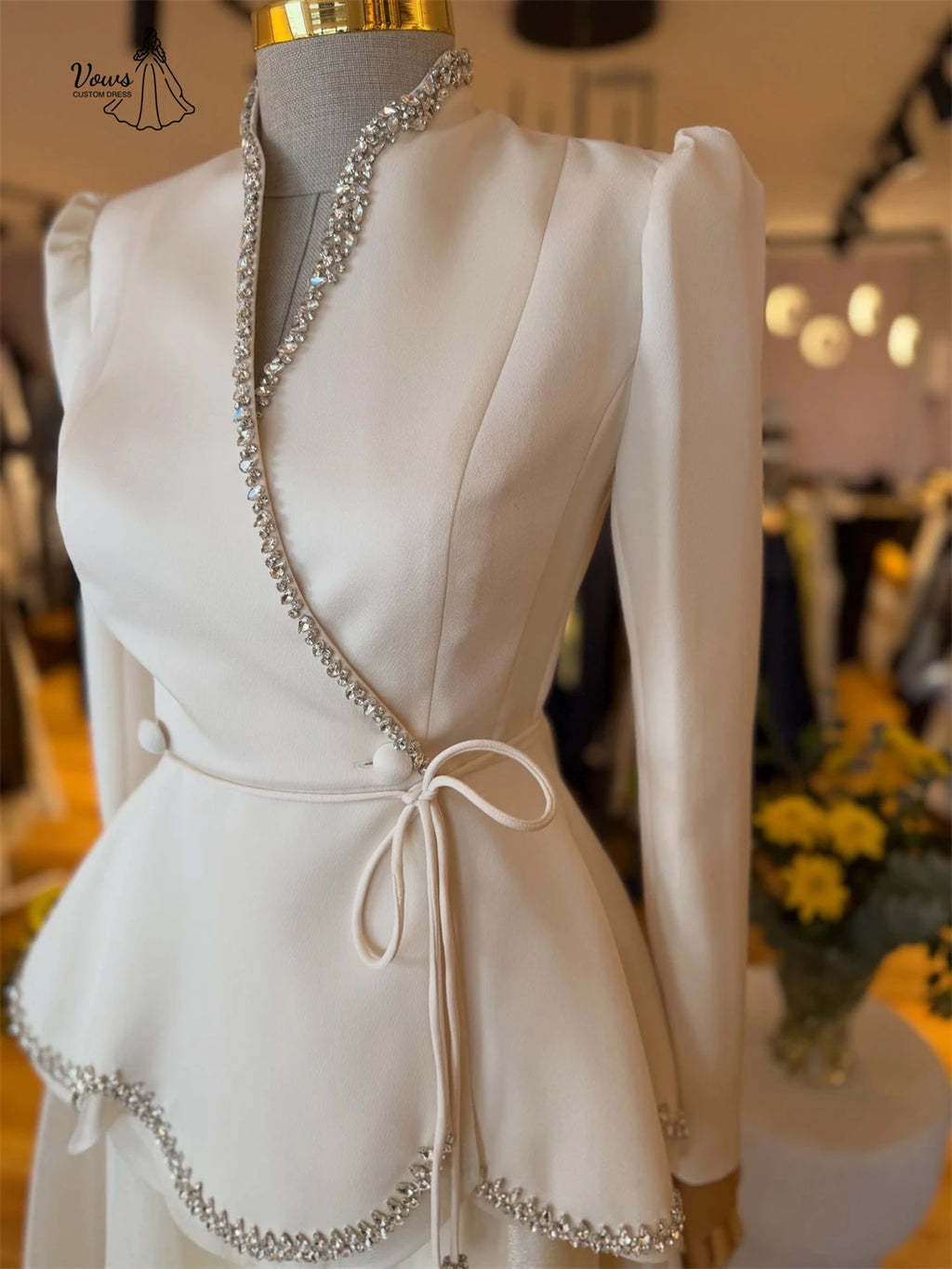 Vows Evening Dresses Woman Elegant Dresses for Special Event Long Sleeves Saudi Luxury Women Evening Dress Wedding Guest V-neck