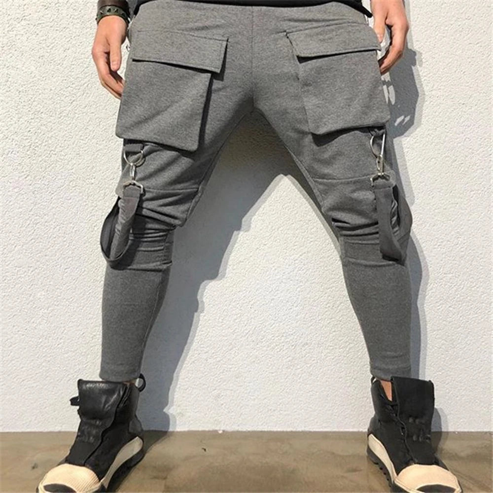 Mens Cotton Sweatpants Hip Hop Joggers Streetwear Casual Slim Sport Trousers Training Workout Fitness Big Pockets Cargo Pants