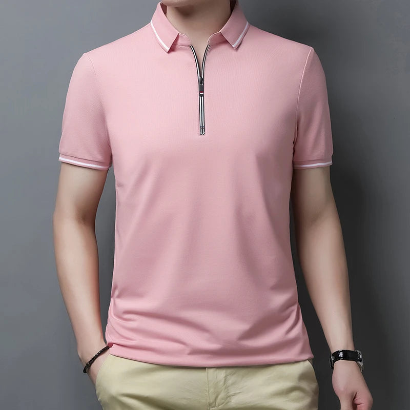 New Men's Casual and Fashionable Solid Color Short Sleeved Polo Shirt