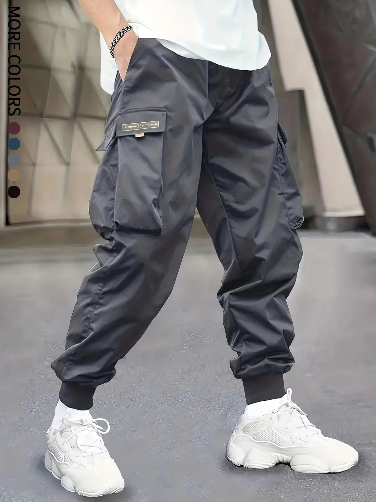 Men's Cargo Pants, Casual, Sporty, Outdoor, Large Pockets, Lightweight, Legging, Cropped Slacks 06B