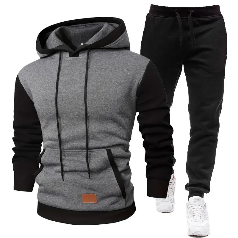 2024 Spring And Autumn Men's Sports Suit Fleece Lined Hooded Sweatshirt + Sweatpants 2 Sets Leather Label Embroidery Men's Wear