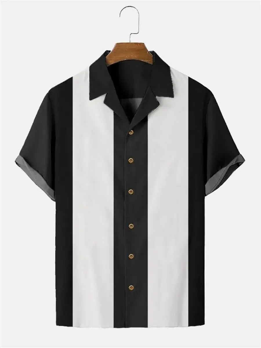 Stripes Simple Casual Dress Shirts European Size Men's Hawaiian Fashion Short Sleeve Loose Breathable Top Button Summer
