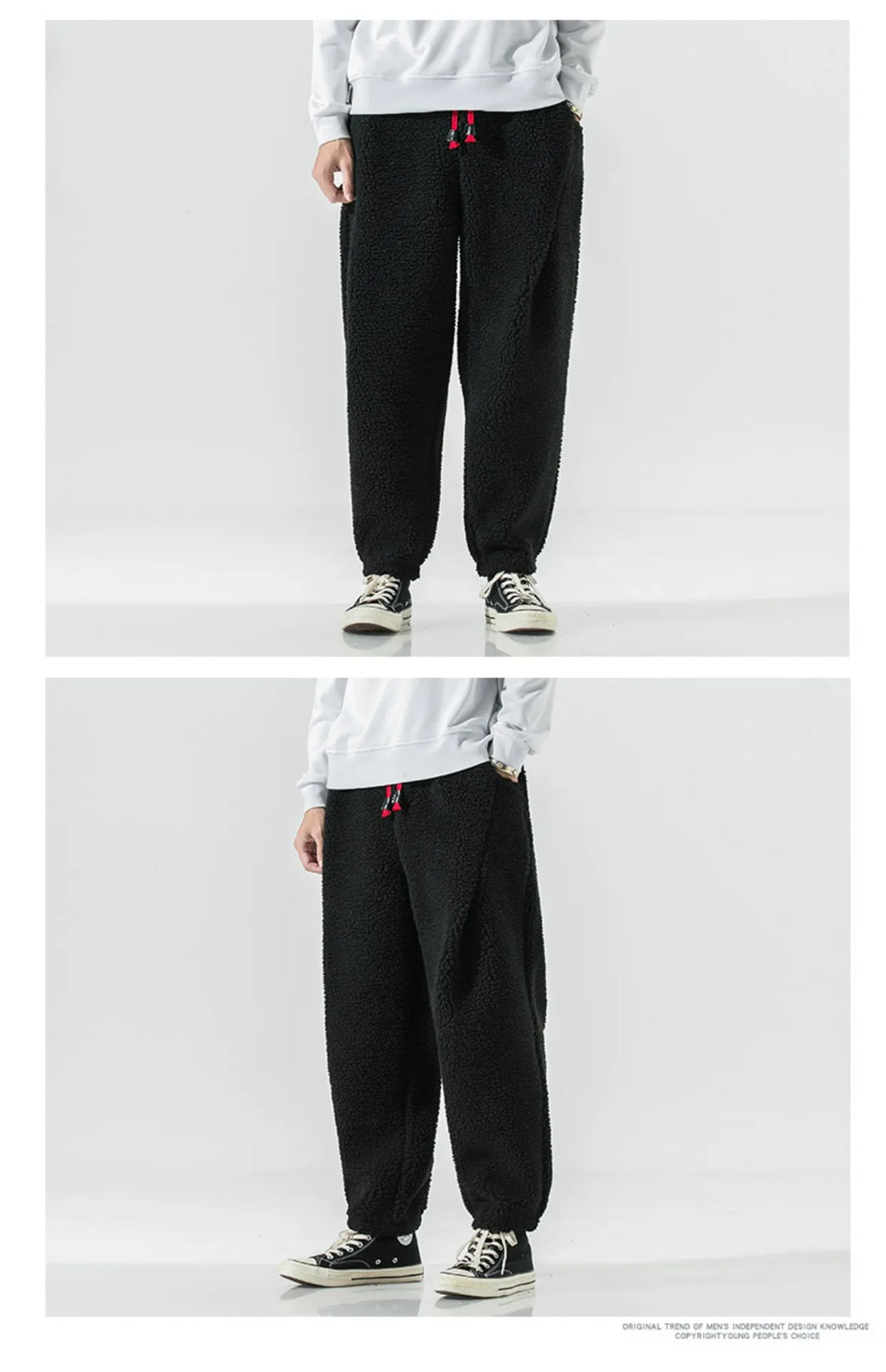Winter Men's Lamb Wool Casual Pants Fleece Warm Elastic Waist Sweatpants Solid Thick Harem Pants Male Vintage Joggers Trousers
