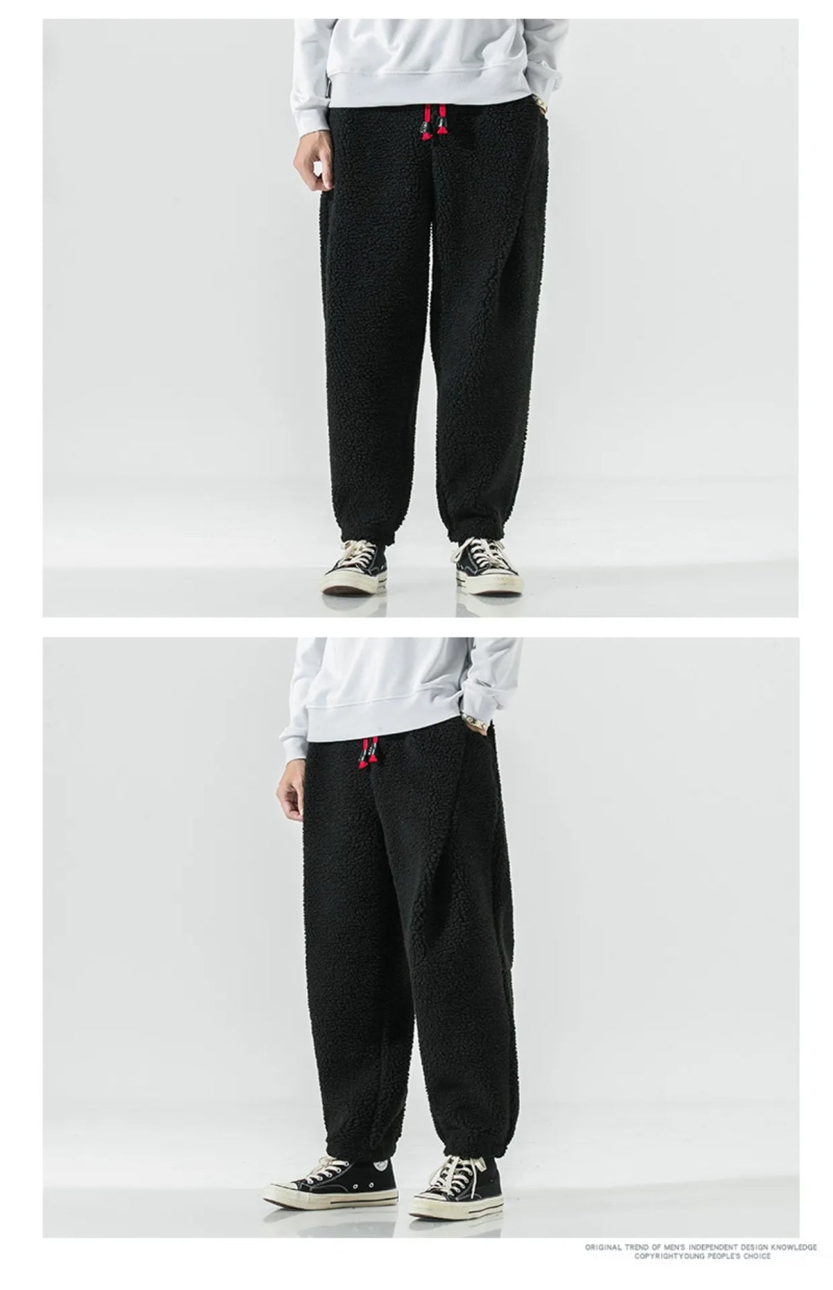 Winter Men's Lamb Wool Casual Pants Fleece Warm Elastic Waist Sweatpants Solid Thick Harem Pants Male Vintage Joggers Trousers