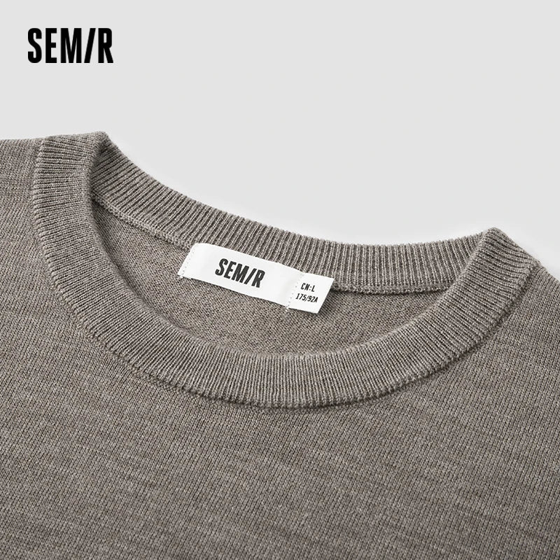 Semir Sweater Men 2024 Winter New Machine-Washable Base Wool Sweater Solid Color Inner Wear Simple Versatile Pullover