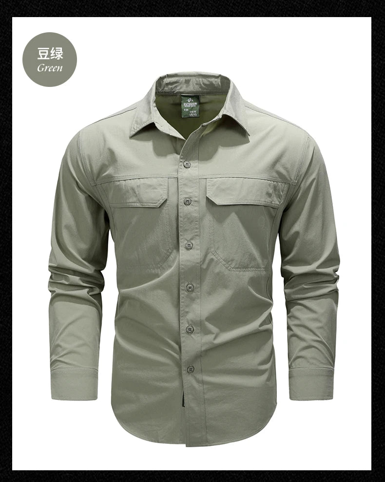 Spring Autumn Men Shirts Tactical Work Long Sleeved Shirt Men Outdoor Casual Breathable Quick Dry Camping Hiking Cargo Shirts