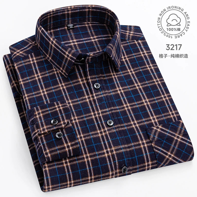 Cotton Plaid Casual Long Sleeve Shirts For Man M-11XL Plus Size Winter Warm Flannel Chic Clothes Business Smart Dress Shirts Top