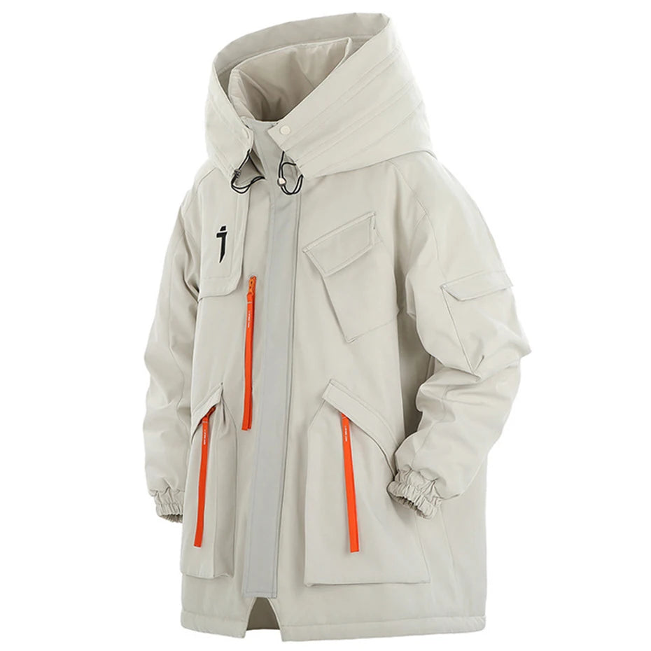 Mulit Pocket Winter Jackets Techwear Tactical Coats Men Fashion Streetwear Oversized Parkas Warm Hooded Jacket Windbreaker