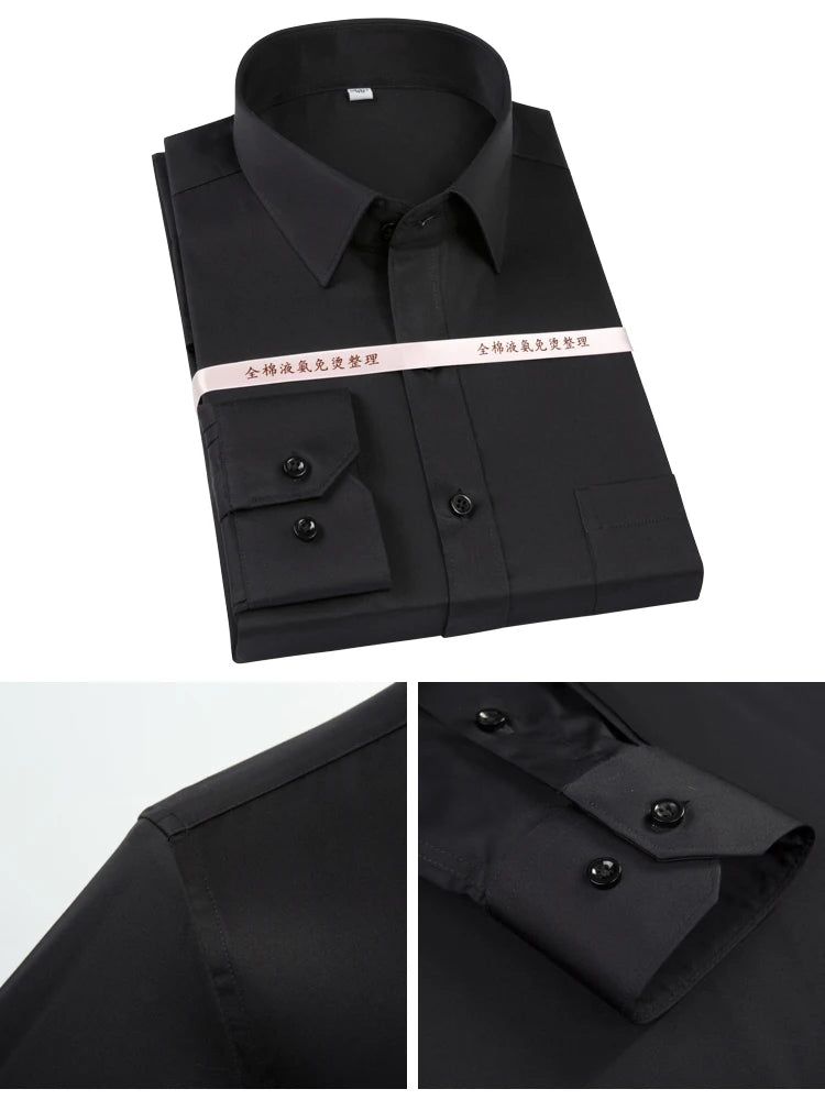 Men's Non Iron Standard-fit Solid Basic Dress Shirt Formal Business Premium 100% Cotton Male Long Sleeve Work Office Shirts
