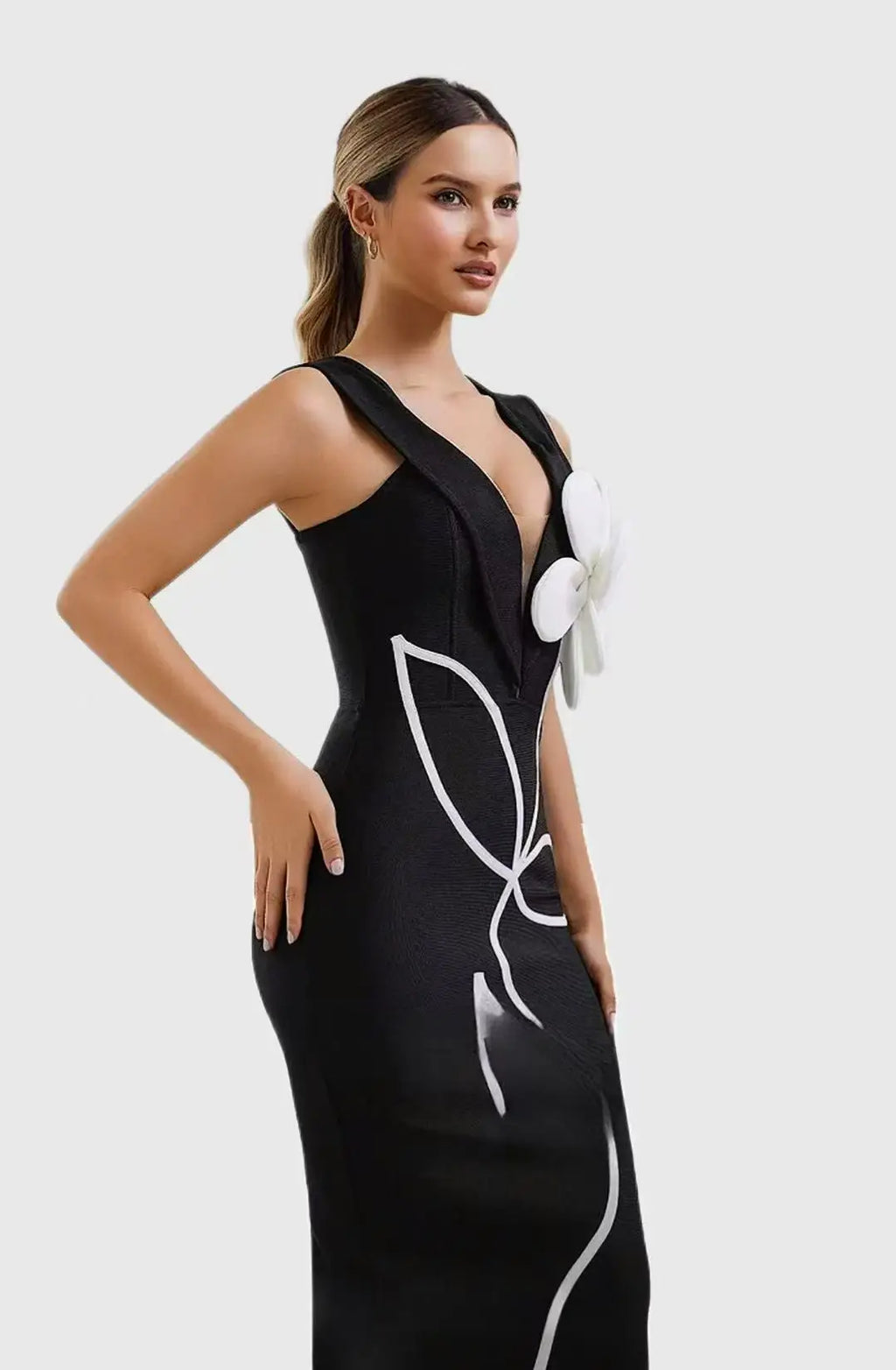 Women's Evening Dresses Sexy Strapless Tie White Flowers Bodycon Bandage Long Dresses Elegant Party Birthday Dresses