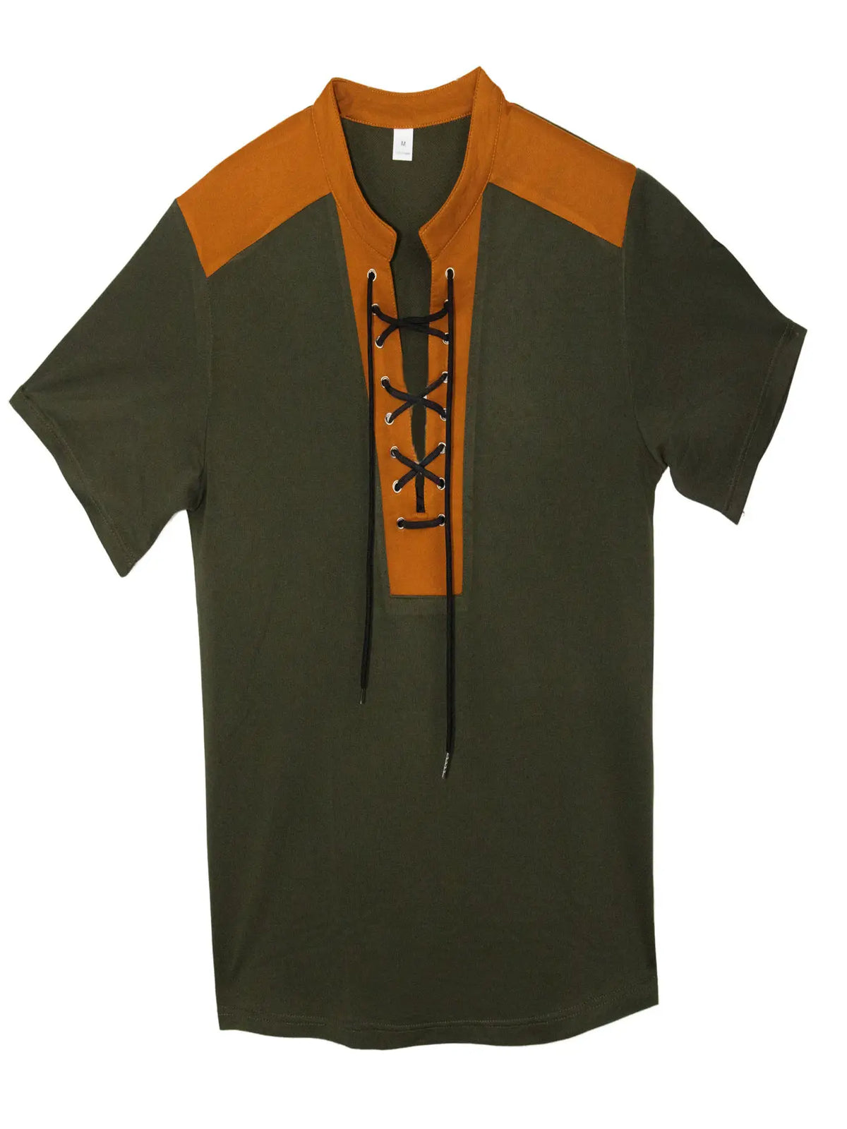 Men's V-neck Casual Beach Short Sleeved Color Matching Men's Top T-shirt Retro Streetwear