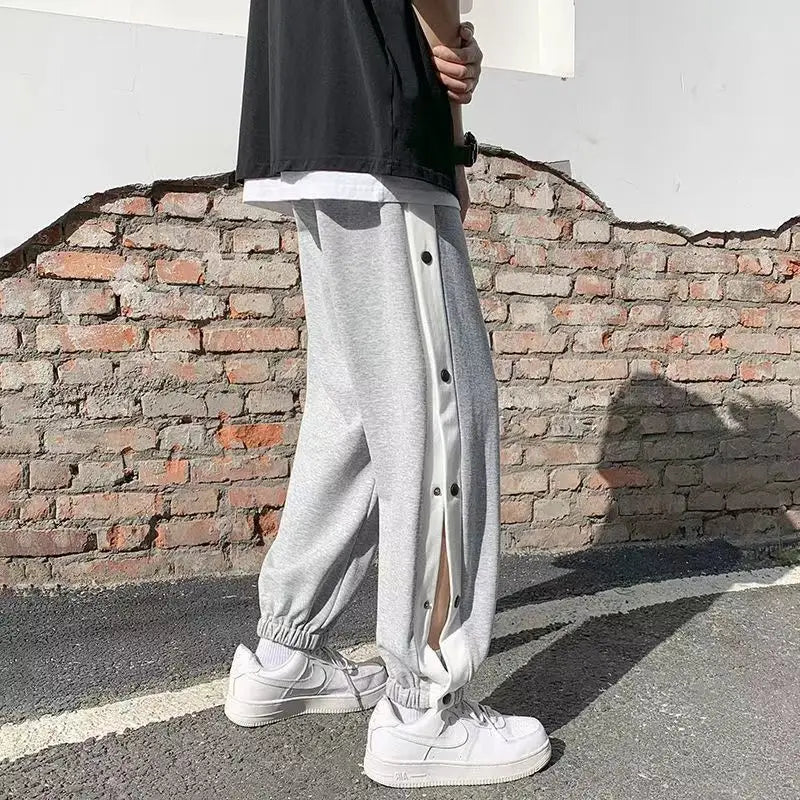 Men's Buttons Pants Running Sports Trousers Male Casual Jogger Basketball Football Sweatpants Outdoor Loose Hiphop Streetwears
