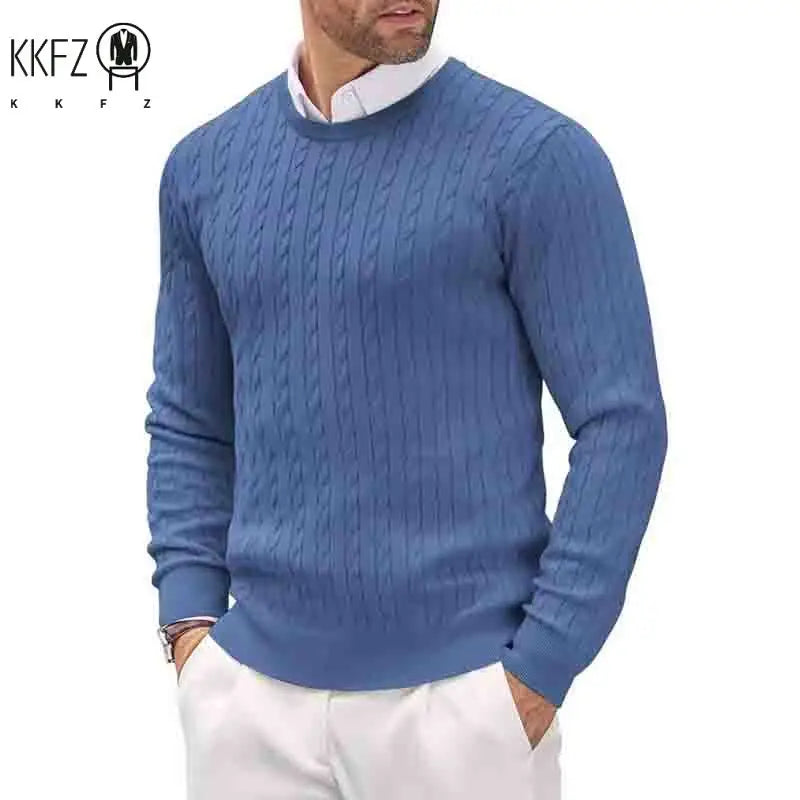 2026 New Men's Casual Sweater Round Neck Long Sleeve Knitted Sweater Diamond Pattern Fashion Versatile Top