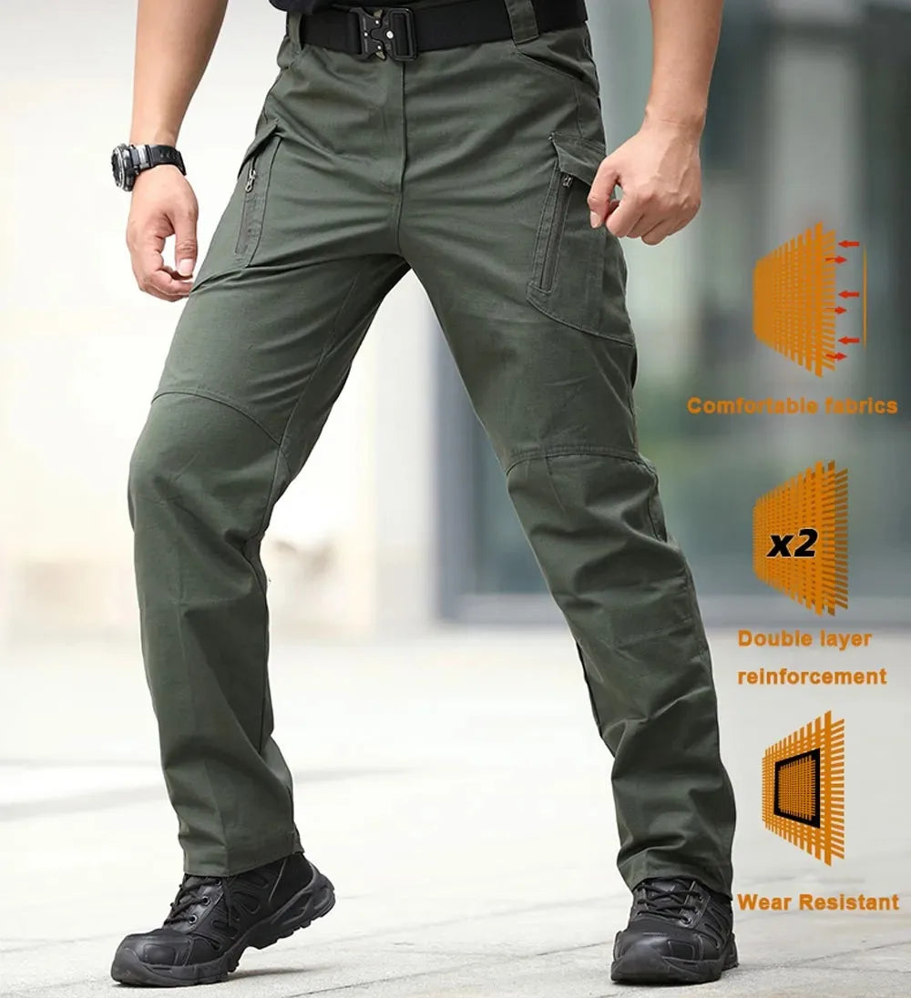 Classic Men's Tactical Pants Multi-Pocket Solid Color Stretch Slimming Outdoor Pants Spring & Autumn Casual Jogging Pants