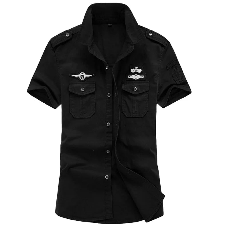 New Summer Men Short Sleeved Tooling Shirts Male Outdoor Multi Pockets Cargo Shirts Quality Men Cotton Casual Shirts Size 6XL