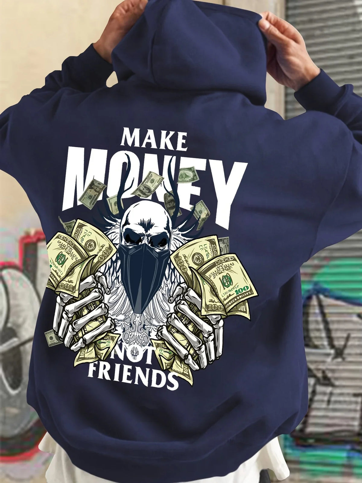 Commuting fashion men's autumn and winter must-have hooded sweatshirt Make MONEY NOT FRIENDS printed hooded sweatshirt versatile