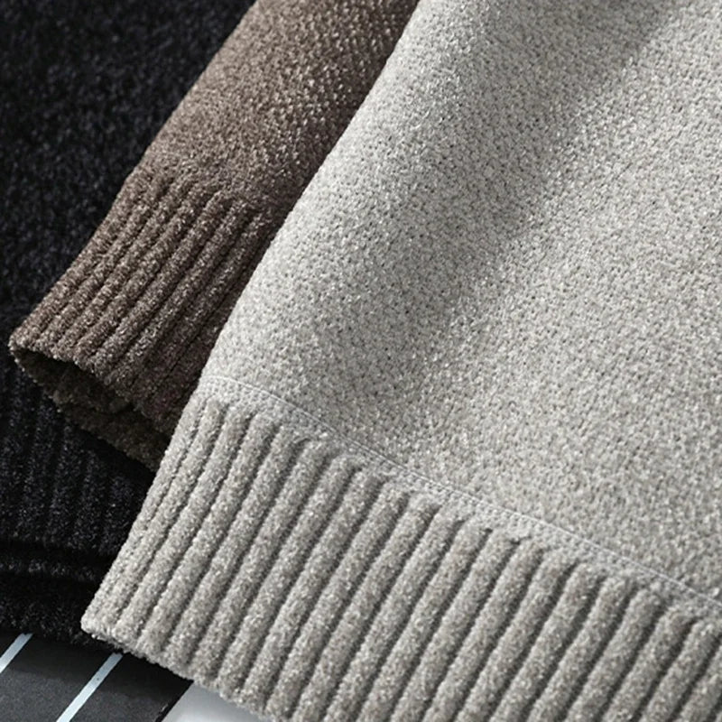Lightweight Fleece Lined Thickened Sweater Men's Long Sleeve Knit Pullover Sweater Autumn Winter Thermal Warm Classic Sweater