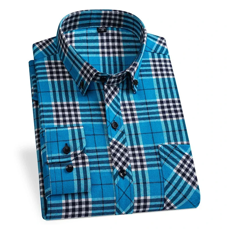 2024 Men  Regular Fit Soft Daily Casual Shirts Clothing Plus size Autumn Winter Fashion New Cotton Flannel Plaid Shirts