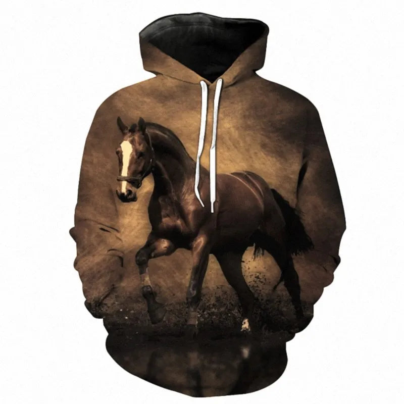 2023 New Fashion Autumn Men's Hoodies 3D Printed Animal Horse Hoodie Sweatshirts Loose fitting pullover Casual Sweatshirt