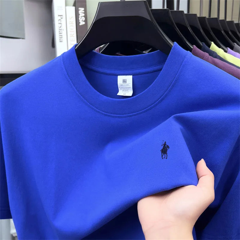 100% pure cotton short sleeve round neck men's T-shirt hot selling luxury brand summer exquisite pony embroidery breathable top