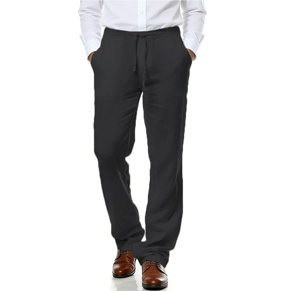 Men's Cotton Linen Suit Pants Casual Business Texture Cozy Trousers Straight Leg Old Money Man Vintage Lightweight Dress Pants