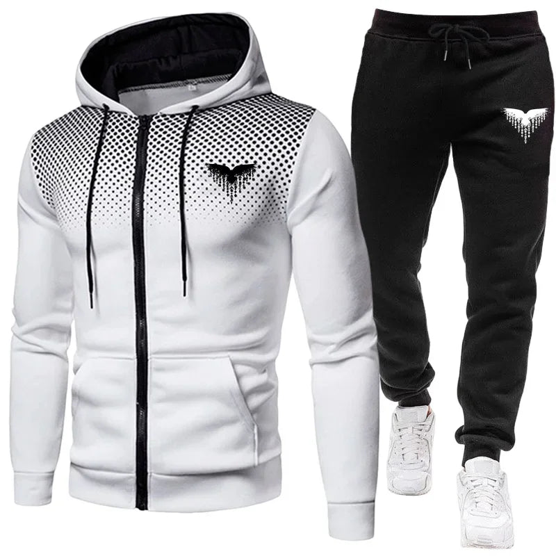 Men's Tracksuit Zipper Coat and Black Sweatpants Outdoor Casual Sporty Hoodie Jogging Suit Male Autumn Training Set Sweatshirts
