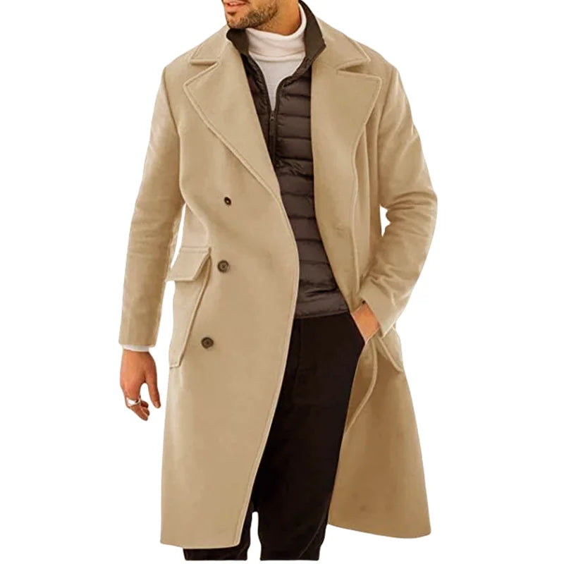 Streetwear Jackets Man Windbreaker Mid-length Men's Jackets Lapel Men's Clothing For Winter Male Coat