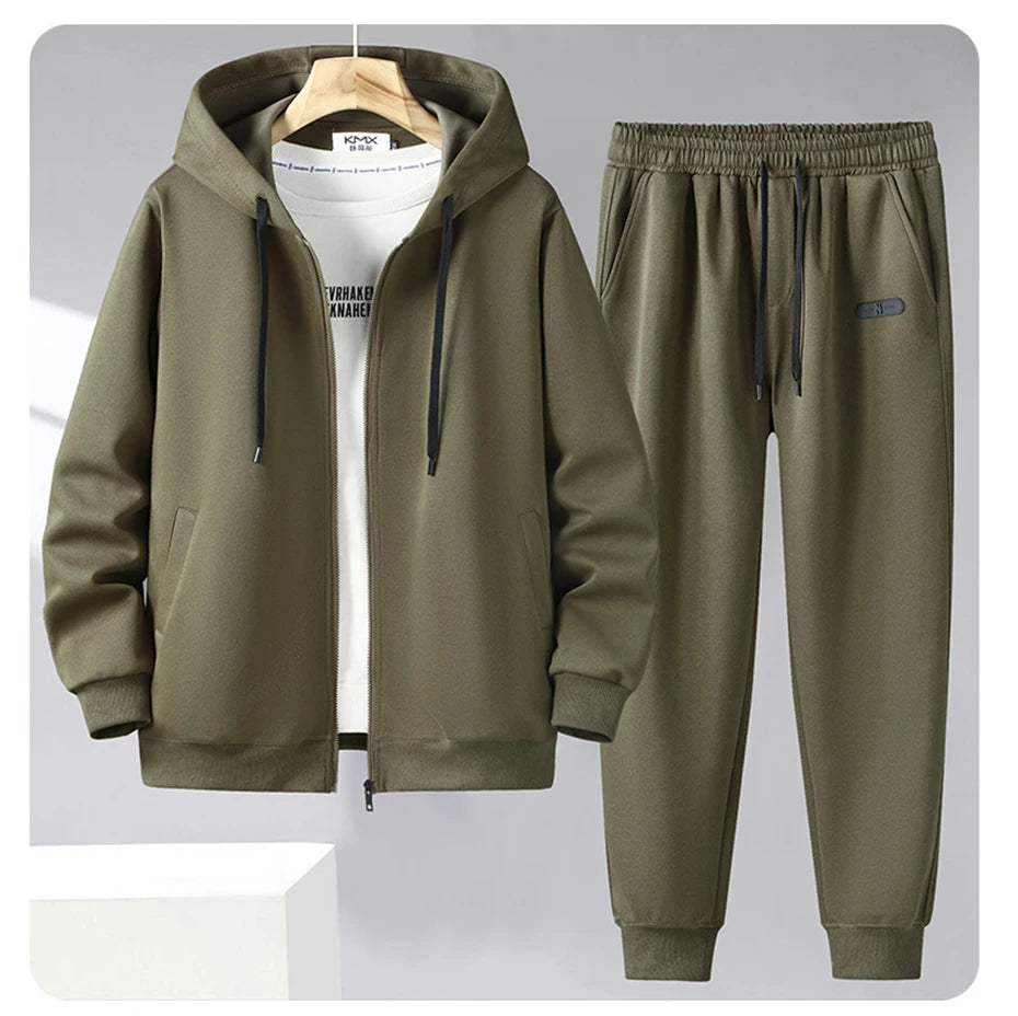 Solid Color Tracksuit Men 11XL Plus Size Suits Zippered Hoodie Sweatpants Sets Spring Autumn Jogger Pants Male Big Size 10XL
