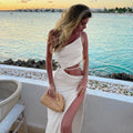 Summer Dresses For Womennew In Dresses Vacation Outfit Club Party Split Style Long Skirt Female Sexy Hollow Drawstring Dress