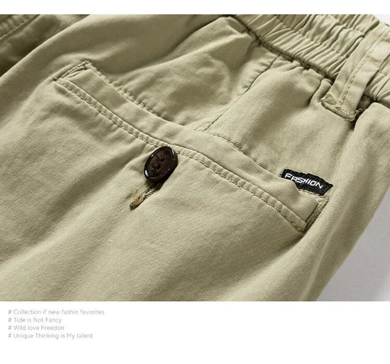 Summer Men Cargo Multi Pocket Shorts Men Casual Solid Elastic Waist Beach Short Spring Men Jogger Pants Shorts Male Dropshipping