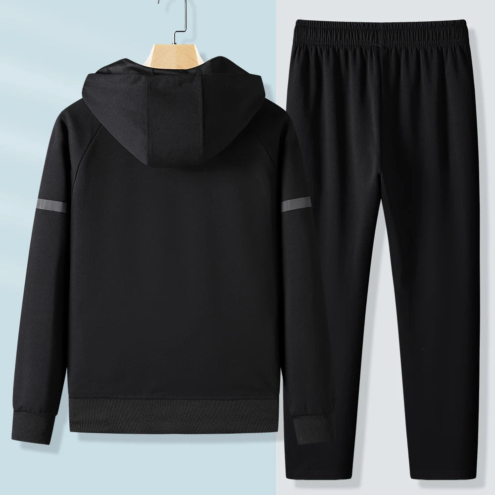 Men Running Sports Tracksuits Sets Hoodies Zipper Outwear Sportwear+Sweatpants Sets Male Workout Sports Outfit Autumn Spring