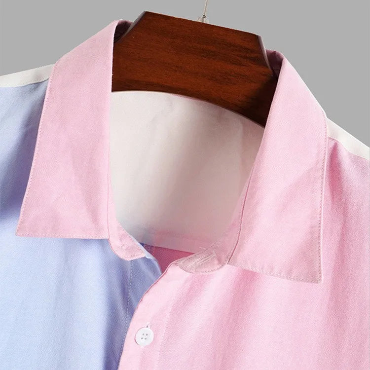 2026 Men's Summer Colorblock Shirts Short Sleeve Shirt Fashion Casual Lapel Cardigan Loose Comfortable Tops for Men Beach Shirts
