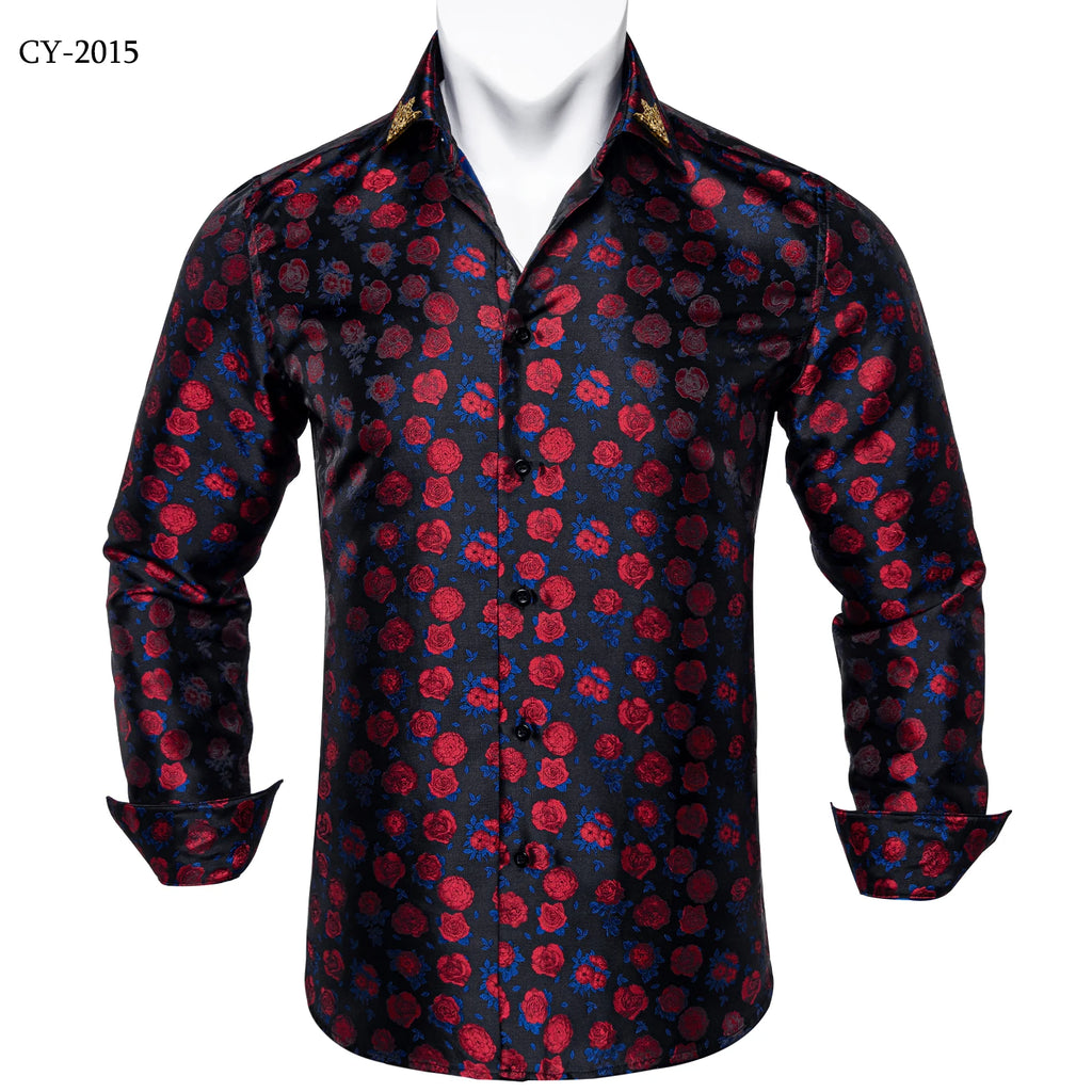 Brand New Men's Royal Blue Business Shirts Luxury Fashion Paisley Long Sleeve Turn-Down Collar Social Shirt Male Casual Blouse