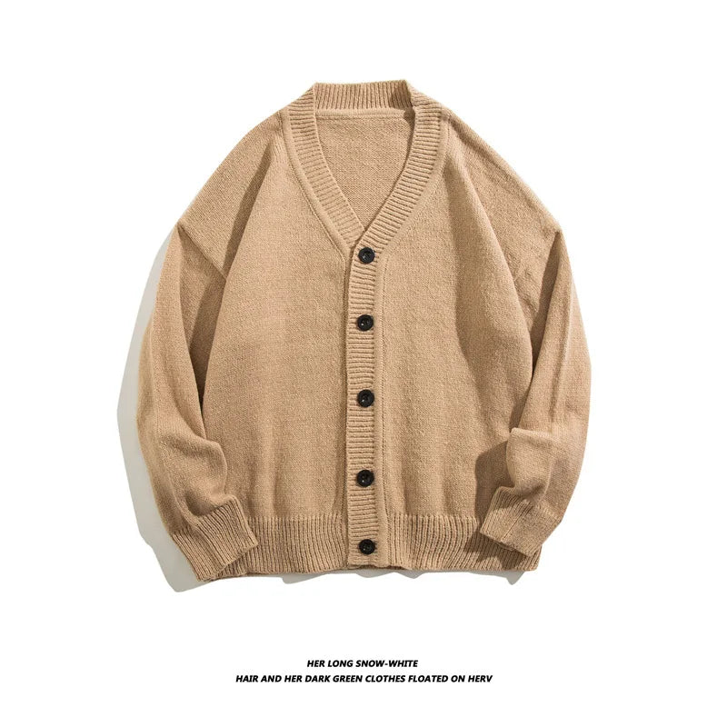 Autumn Winter Men Casual V-Neck Cardigan Sweaters Solid Color Long Sleeve Outerwear Single-breasted Male Loose Knitted Coats